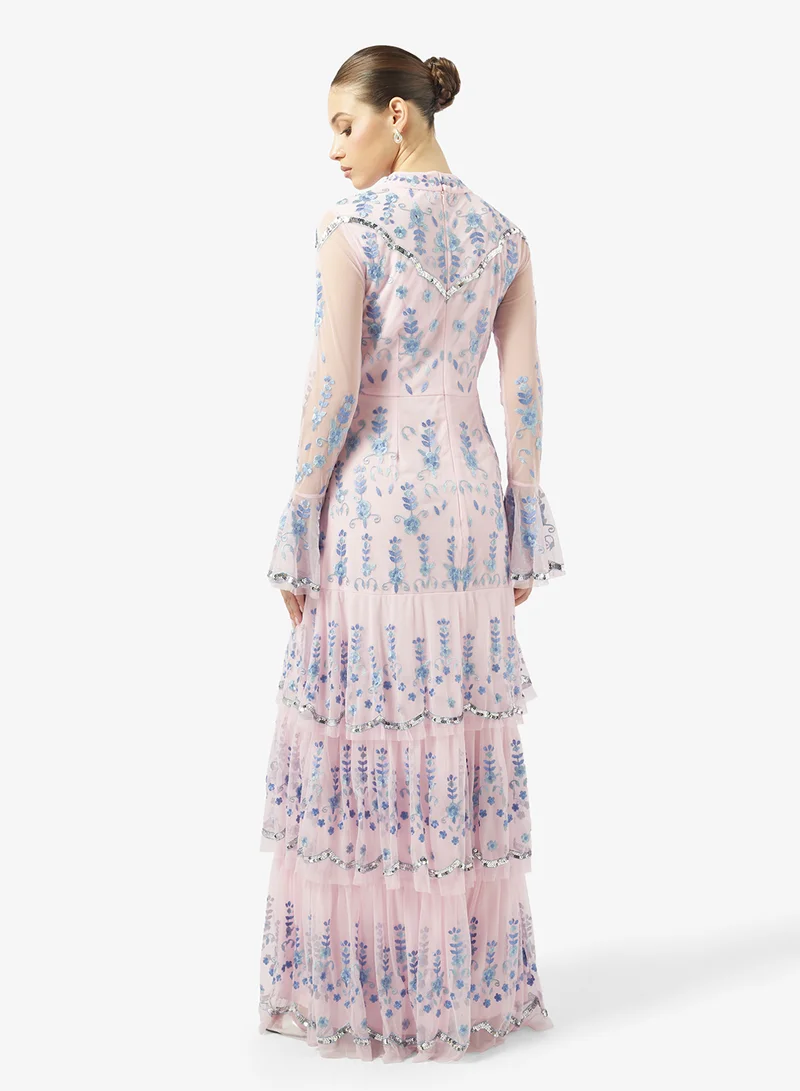 Frock and Frill Printed Long Bell Sleeve Maxi Dress